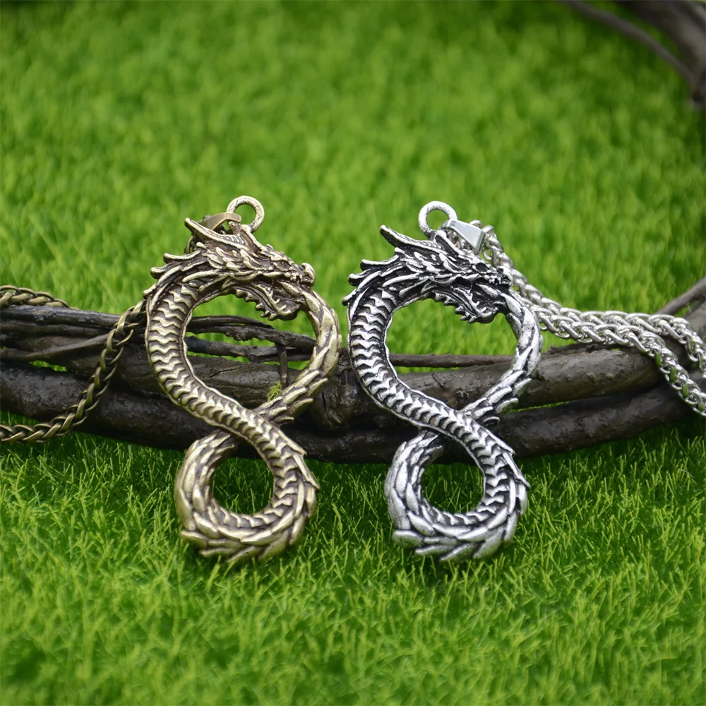 Goth Ouroboros Norse Vintage Dragon Necklace Pendant Gothic Accessories Amulet Viking Runes Jewelry Neclaces Women Men