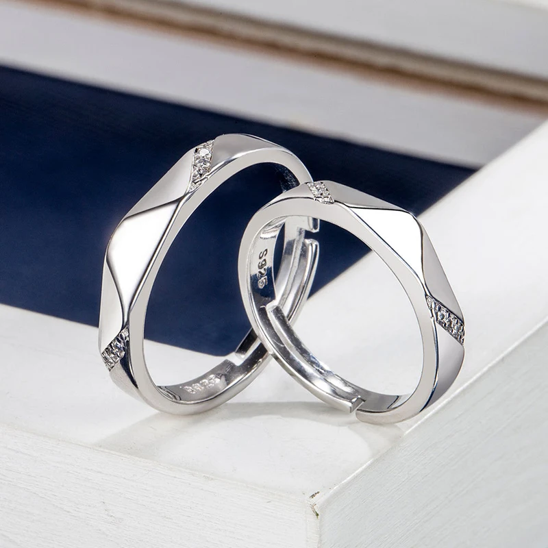 KOFSAC Korean Fashion Simple Rings For Men Women Exquisite Zircon Geometric Finger Jewelry 925 Sterling Silver Ring For Lover