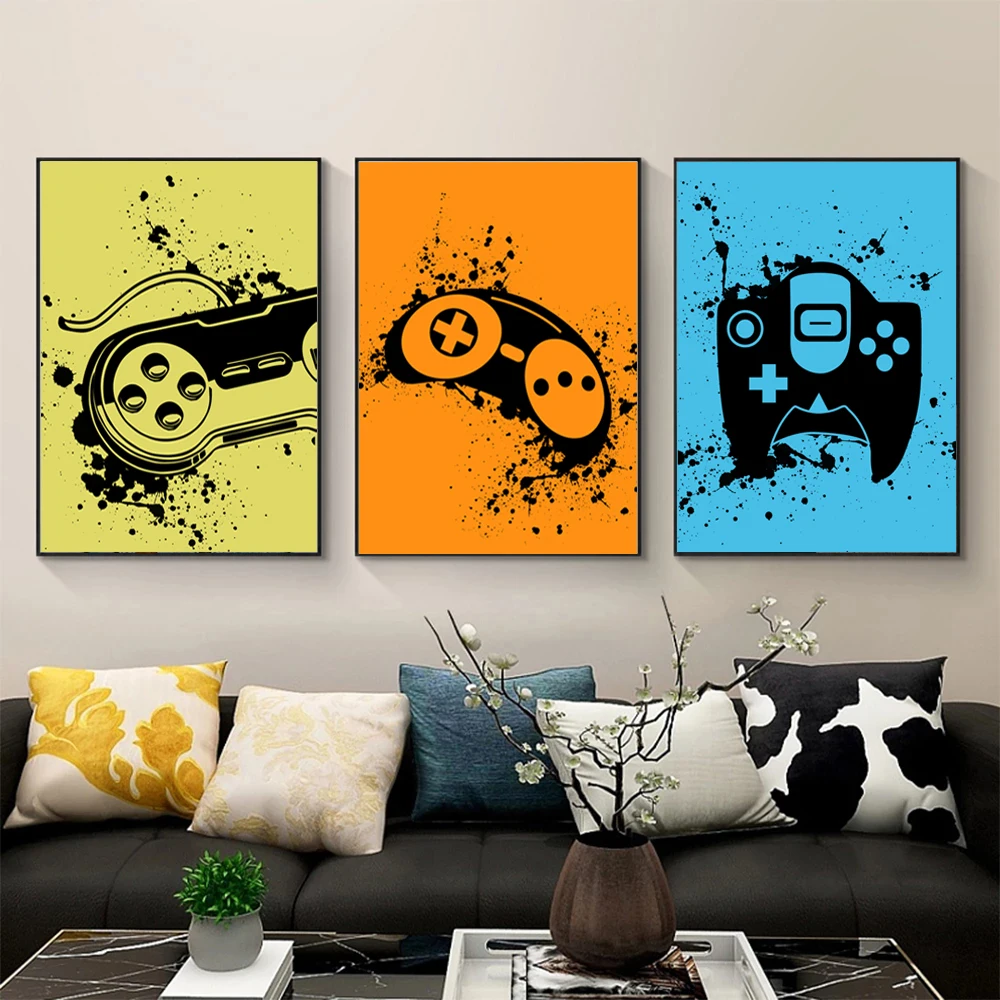 Abstract Black Color Gamepad Art Canvas Posters Print Painting on The Wall Home Decor Game Picture for Boys Bedroom Unframed