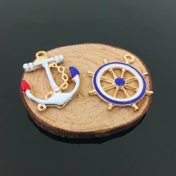 10Pcs Drop Oil Alloy Anchor Rudder Pendants Enamel Charms For Diy Jewelry Findings Accessory Making Earrings Gold Color Floating