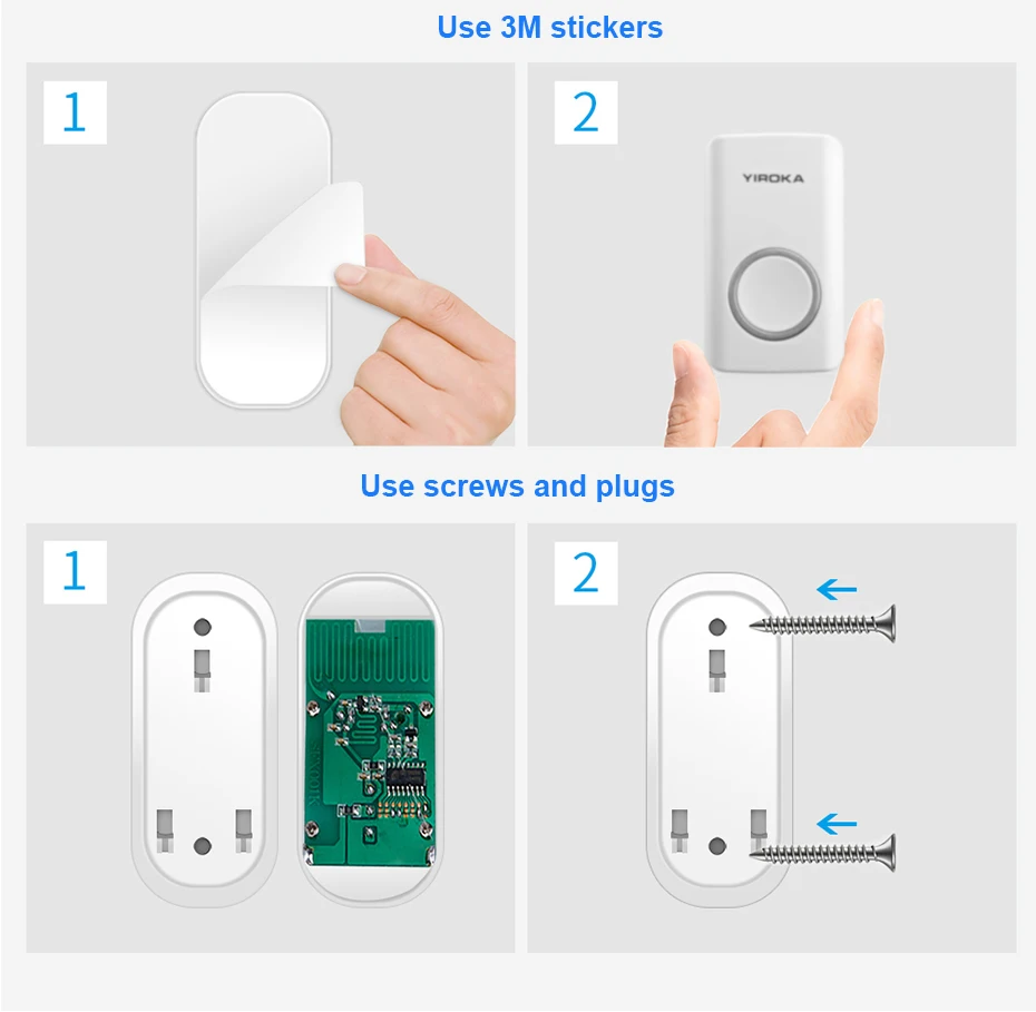 No Need Battery Wireless Doorbell Waterproof Electronic Door Bell LED Flashing Security Alarm Welcome Melodies Mini Button