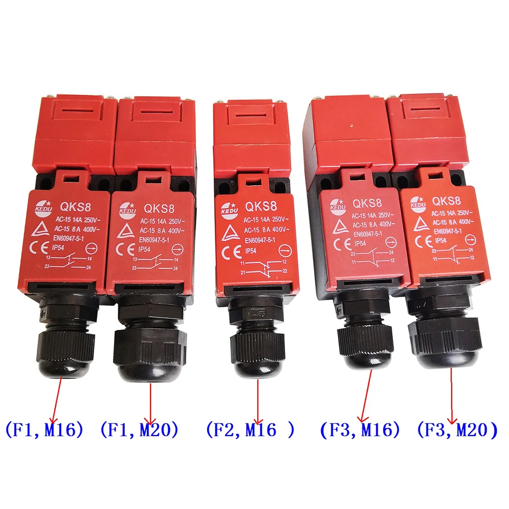 

KEDU QKS8 Safety Door Switch Limit Switches Lock Doors Key Switch Double Pole Function F1 F2 F3 Cable Gland M16 M20