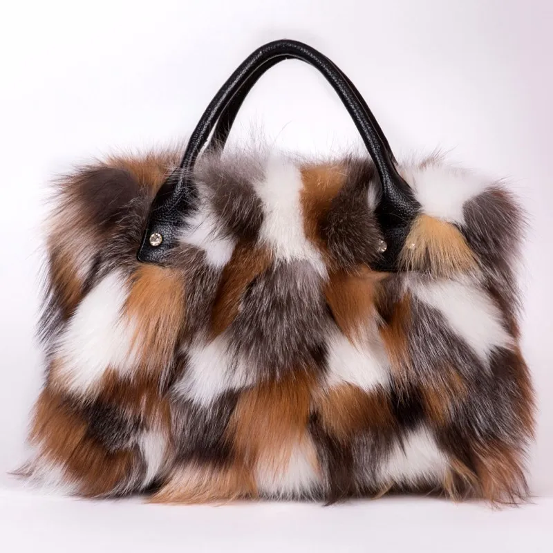 

2020 Women Leather Real Fox Fur Shoulder Bag Totes Handbag Brand Party Bag Women Ladies Hand Bags Luxury Designer Evening Bag