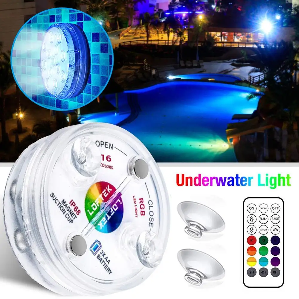 

New RF Remote 13 LED RGB Submersible Light 16 Colors Underwater Lights Swimming Pool Decorative Lights With Magnet & Suction Cup