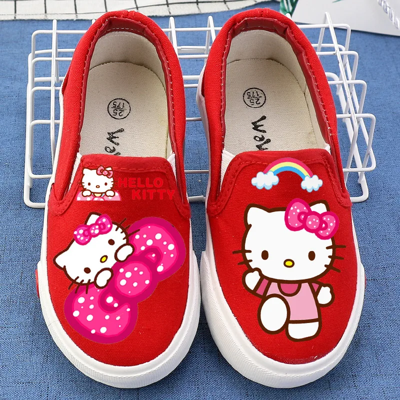 Hello Kitty spring and autumn children\'s shoes canvas shoes girls cartoon print hedging shoes low-cut casual baby single shoes