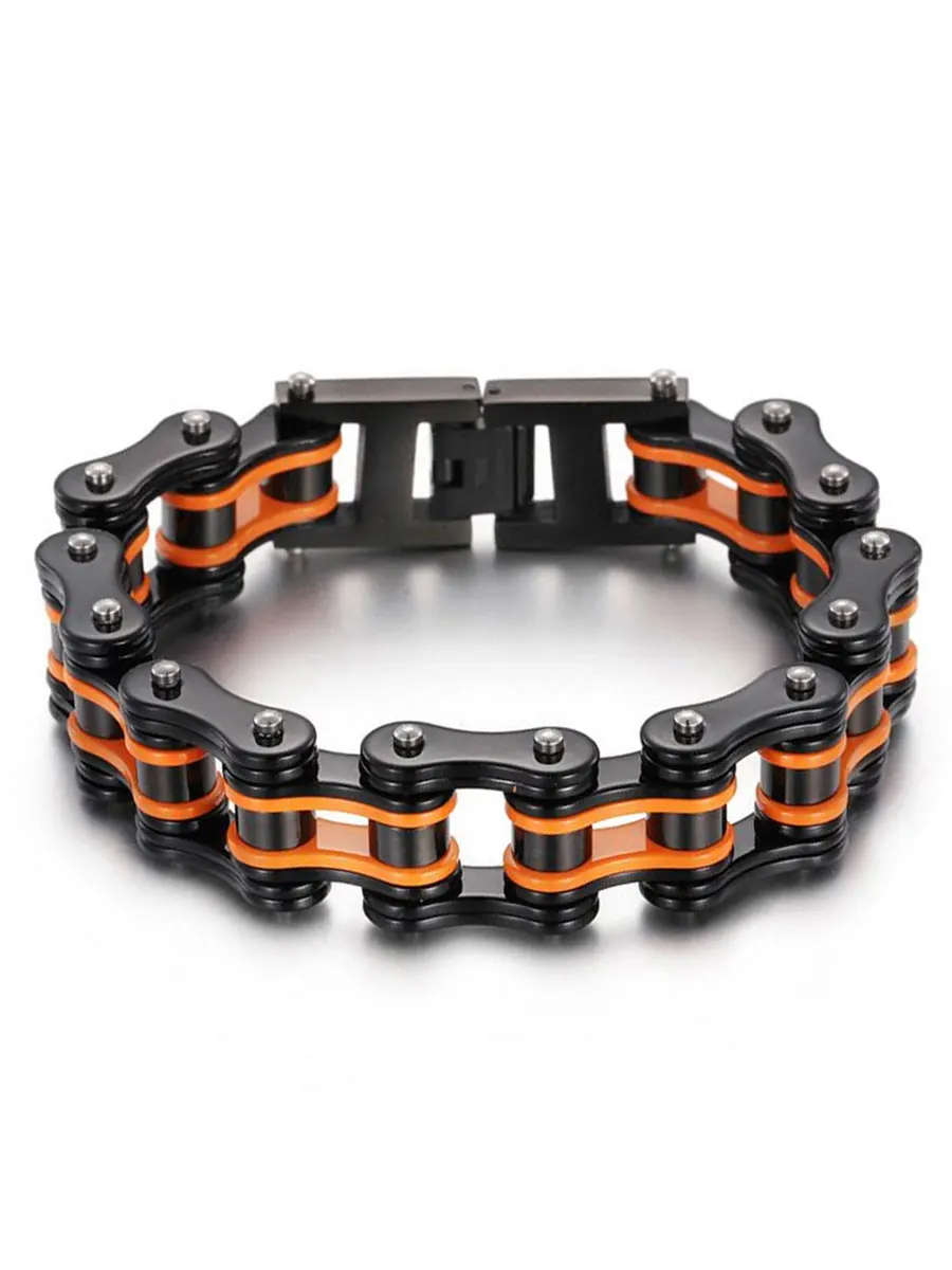 Mens Bracelets/Bangles Orange, Biker Bicycle Motorcycle Chain Link Bracelets For Men/Women,Punk Stainless Steel Jewelry