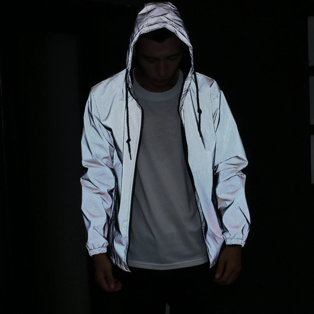 Hot Men's Full Reflective Jacket Light Hoodies Women Jackets Hip Hop Waterproof Windbreaker Hooded Streetwear Coats Man Oversize