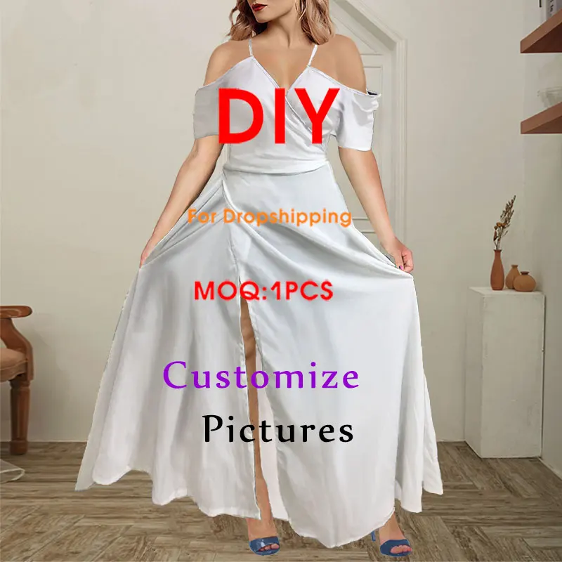 

WHEREISART Customize Women's Off Shoulder Ruffles Elegant Luxury Summer Holiday Party Boho Maxi Lady Size 4XL Dress Dropship