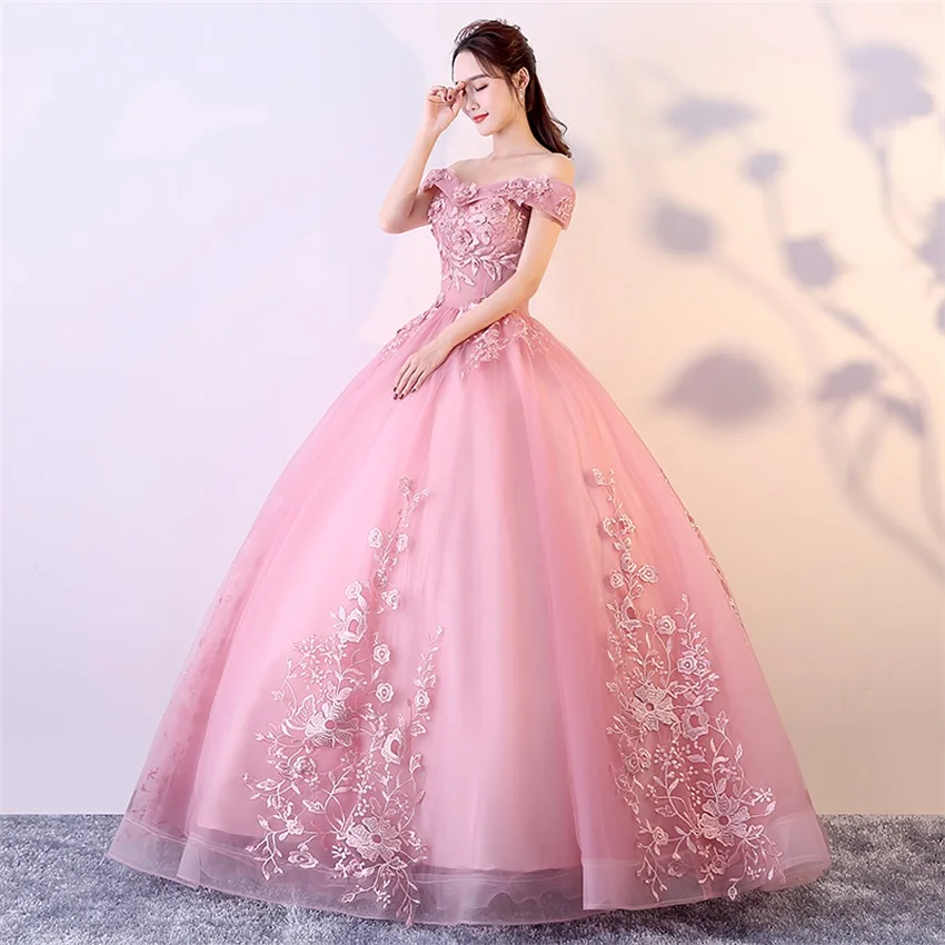 

Red Pink Quinceanera Dresses Off The Shoulder Appliques Beading Vestidos De Gala Largos Prom Dress Puffy Masquerade Ball Gowns