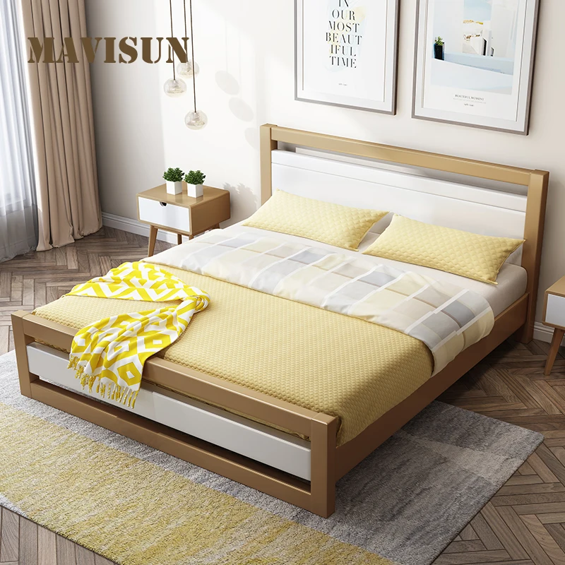 Nordic Solid Wood Bed Modern Minimalist White 1.8 Meters 1.2 Double Pressure High Box Storage Master Bedroom Wedding Bed Japanes