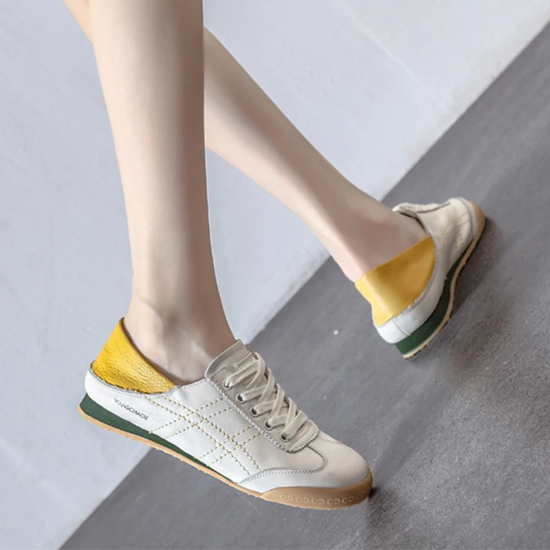 High Quality New Women\'s Shoes Soft Sole Comfortable Shallow Mouth Flats Shoes Two Wear Soft Leather White Shoes Women Free Ship