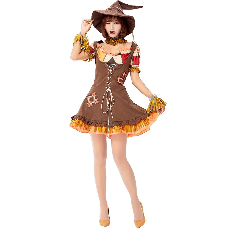 Women Scarecrow Cosplay Female Halloween Beggar Costumes Carnival Purim Parade Stage Nightclub Bar Role Play Showing Party Dress