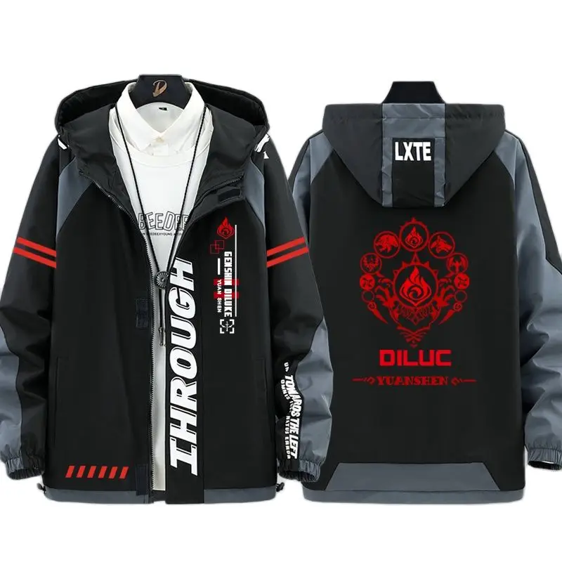 Genshin Impact Cosplay Costume Diluc Ragnvindr Fashion jacket coat Game Diluc clothes Unisex Hoodie Zipper Hooded Sweatshirt Top