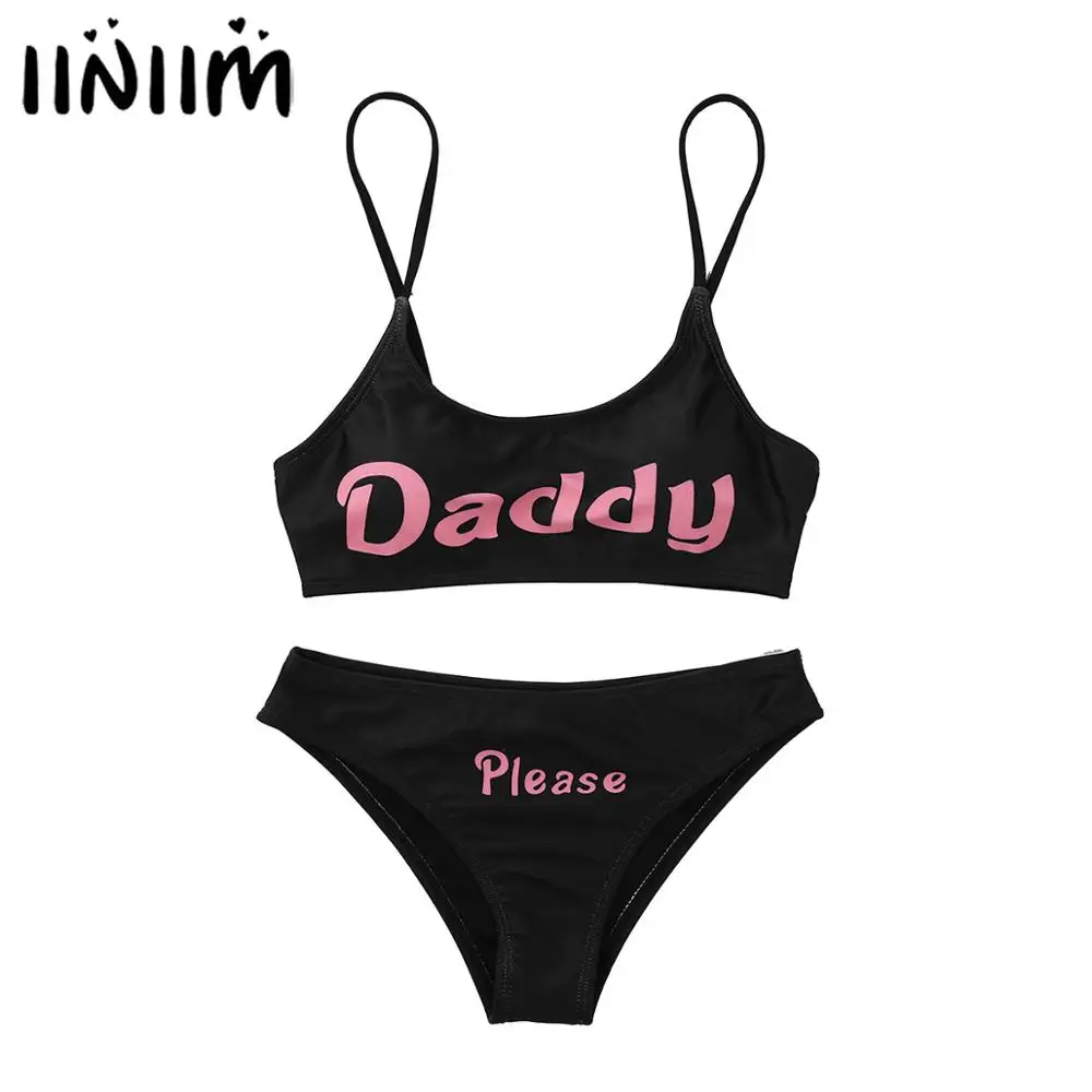 

Женский мини-Бюстгальтер Yes Daddy, укороченный топ с трусиками, нижнее белье, экзотический комплект, карнавальные костюмы аниме, Babydoll, бикини, купальный костюм