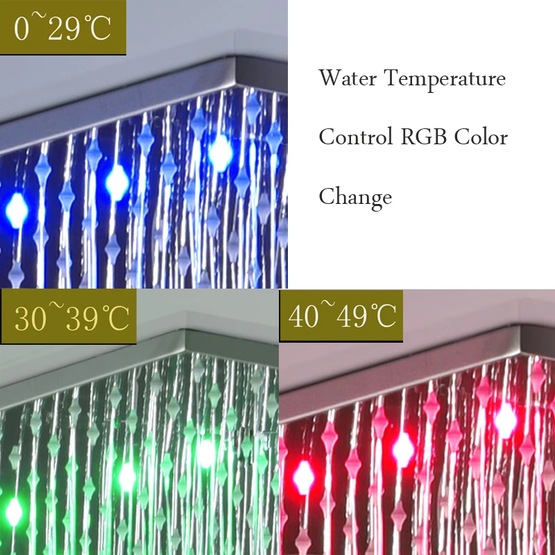 Plan de douche à pluie de plafond, système de douche à LED valide, jets de corps, mélangeur thermostatique, grande douche, 16 po x 31 po, 4 po