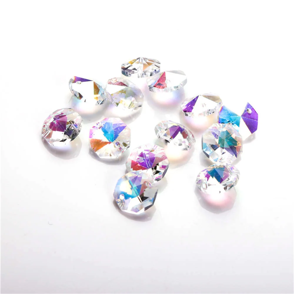 22mm Crystal Octagon Beads Two Holes AB Color for Home Weddin Door Window Party Decoration