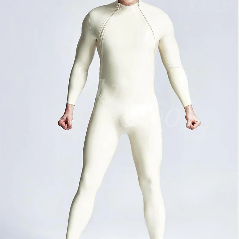 Handmade Male  Bodysuit Latex Rubber Catsuit with Double-Diagonal Zipper Custom Made Jumpsuit Men Cosplay Costumes