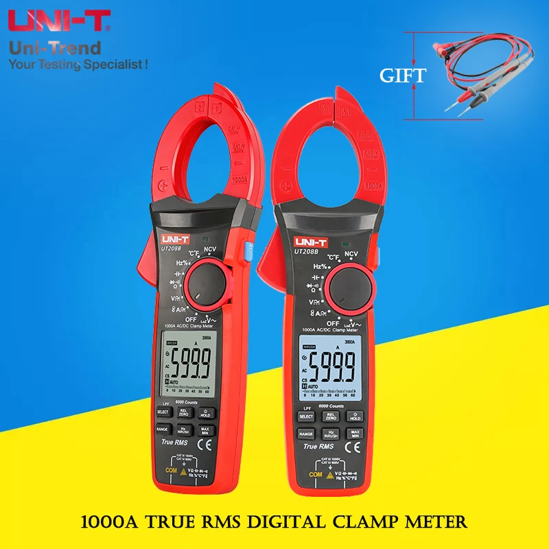 

UNI-T UT206B UT207B UT208B 1000A True RMS Digital Clamp Meter; automatic range electrician maintenance universal meter