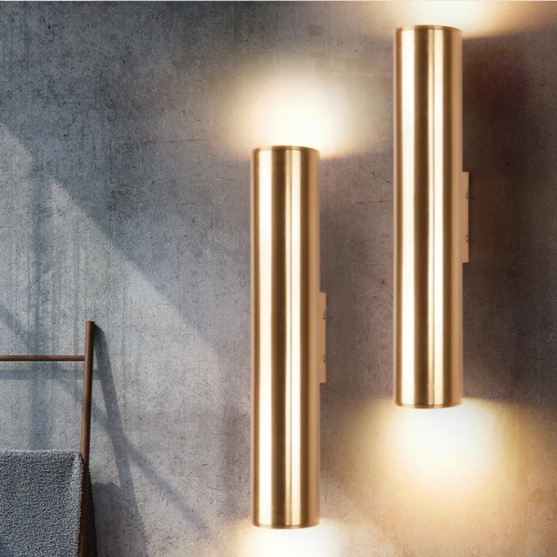 

Modern LED wall lamp aluminum wall sconce metal lighting design lamps champagne gold tube light pipe minimalism luxury lights