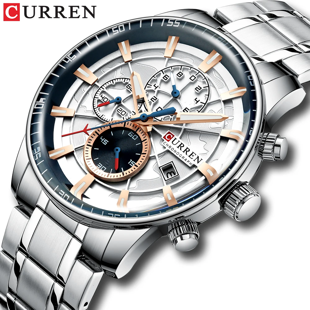 New Men Watches CURREN Brand Chronograph Quartz Watch Men Stainless Steel Waterproof Sports Clock Watches Business reloj hombre