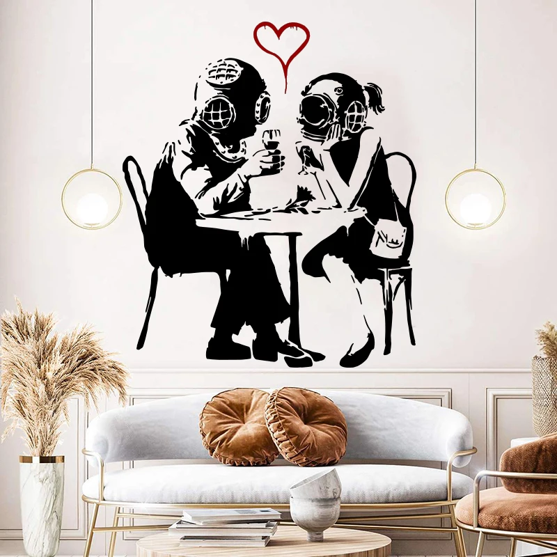 Wedding Banksy Diver Love Street Wall Sticker Bedroom Living Room  Graffitti Couple Heart Wall Decal Home Decor