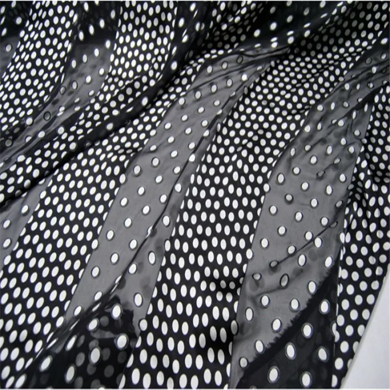 Silk Opal Fabric Burn Out 17m/m 54inches Sexy Polka Dots Patterns Jacquard Stripe Textile for Dress