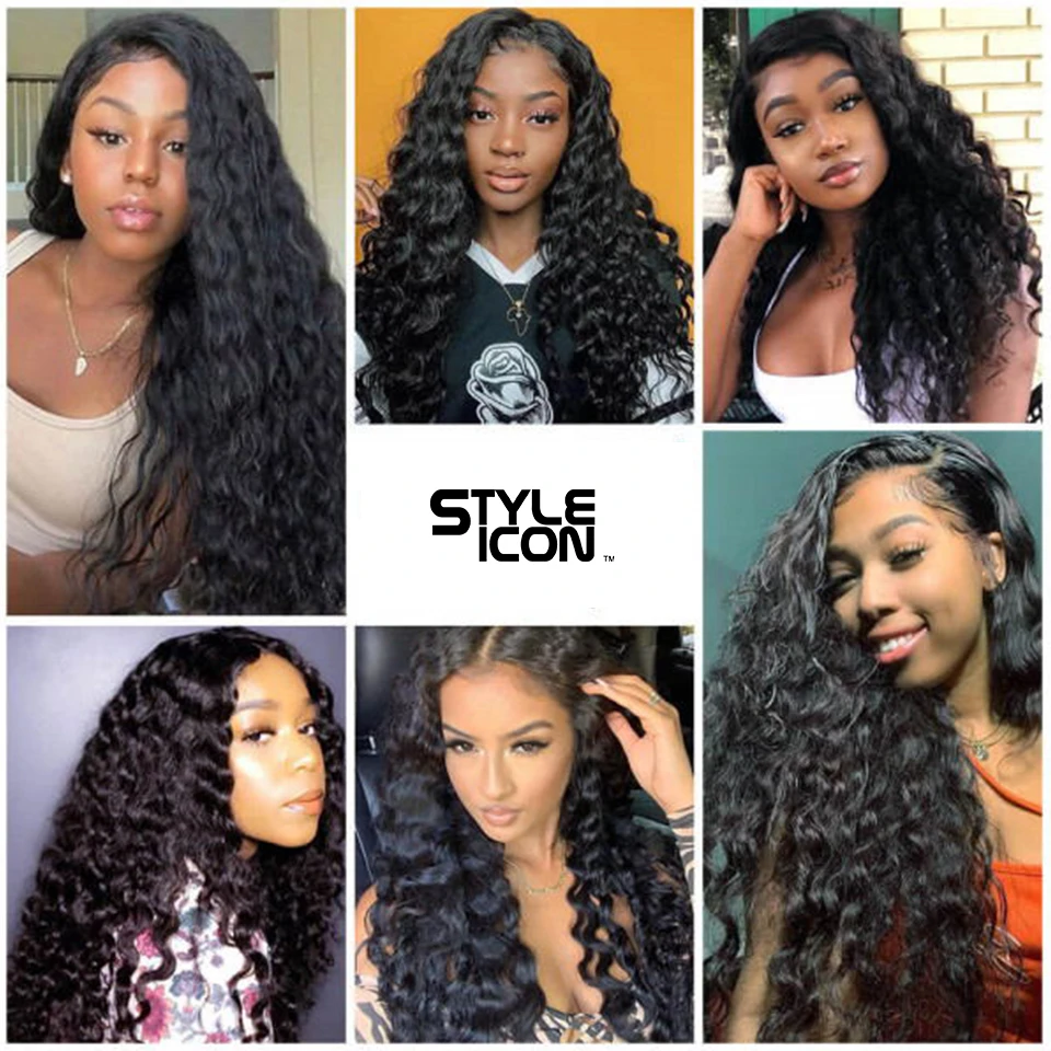 Perruque Lace Front Wig brésilienne bouclée sans colle, cheveux naturels, Deep Wave, 13*4, naissance des cheveux pre-plucked, pour femmes africaines