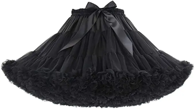 Women's 3-Layered Tutu Dance Petticoat Pleated Mini Skirt, 16" Length