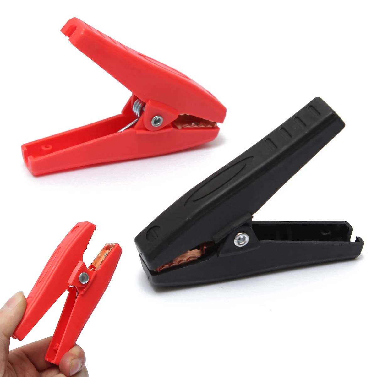 2pcs  Durable 100A Insulated Crocodile Alligator Clip Car Battery Red Black Plastic Electrical Clips Clamps 90mm Length