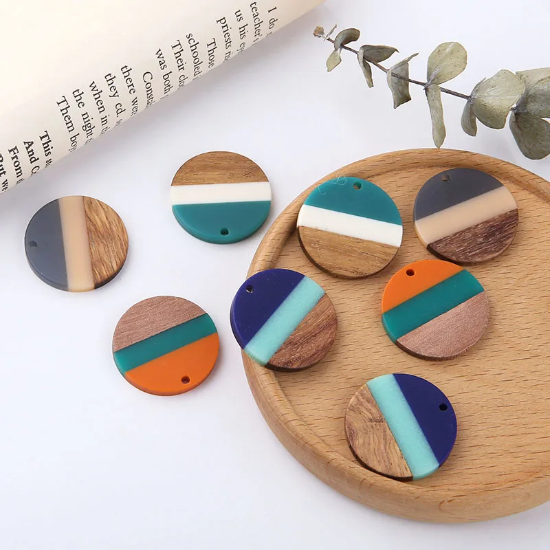 

Colorful Resin Charms 10pcs Stripe Style Wooden Colors Round Fashion Earrring Pendant Ornament Accessories DIY Charm Craft 28mm