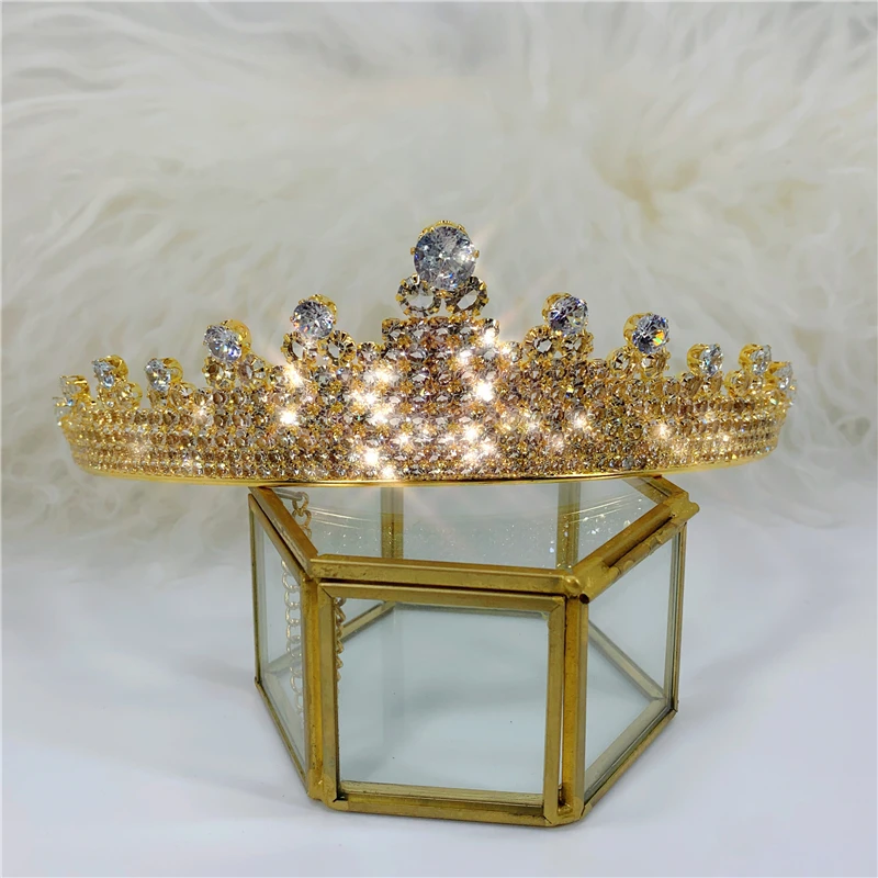 

Baroque New Rhinestone Crowns Vintage Style Big Round Wedding Accessories Bridal Romantic Hair Tiaras Gold Crown Party Gift