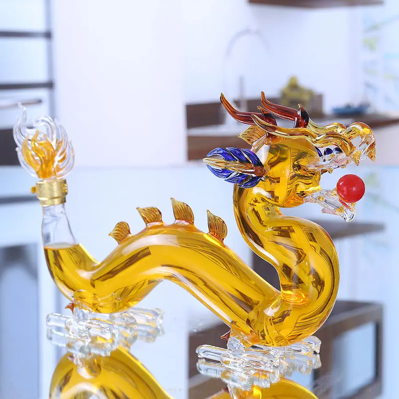 

Colored Dragon Shaped Glass Craft Bottle, Whiskey Decanter