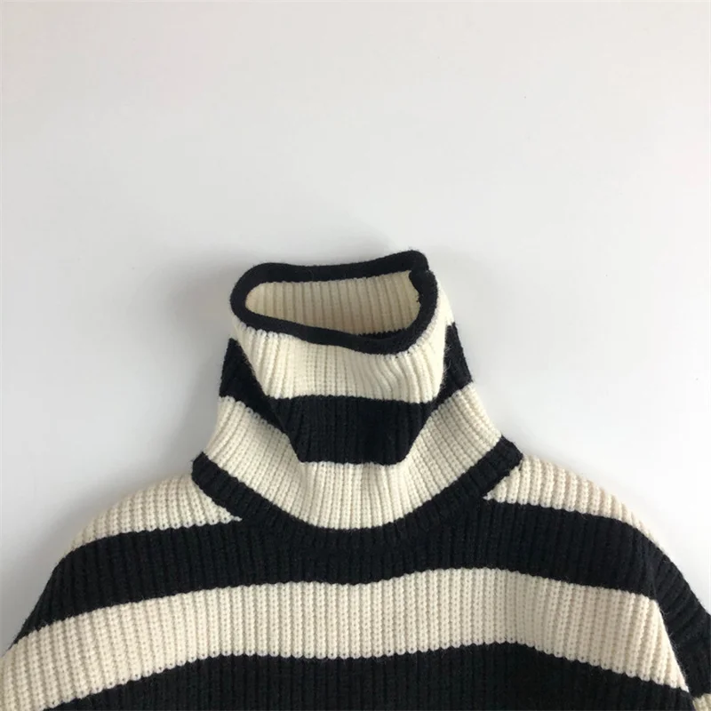 Autumn winter children striped turtleneck warm knit pullovers 1-7 years boys girls loose all-match long sleeve sweaters