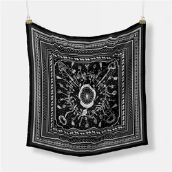 Twill Silk Scarf Woman Key Chain Painting Square Scarves Wraps Bandana Small Hijab Silk Foulards Tie Headband Neckerchief 53CM