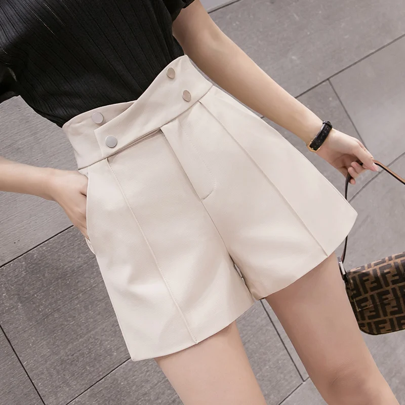 Summer Korean High Waist Shorts Women Wide Leg Loose Ladies Shorts Criss-Cross Double Breasted Harajuku Casual shorts feminino