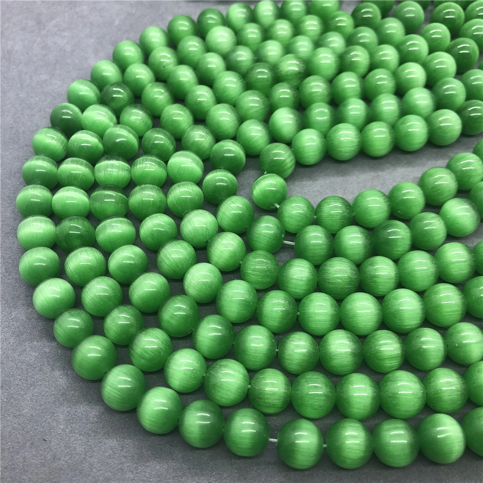 Green Cat\'s Eye Beads Stone Round 4-12mm Gemstone Loose Spacer DIY Dreamcatcher