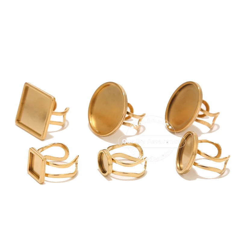 

4pcs Stainless Steel Round Oval Square Gold Cabochon Ring Settings DIY Bezel Blanks Rings Components Findings for Jewelry Making