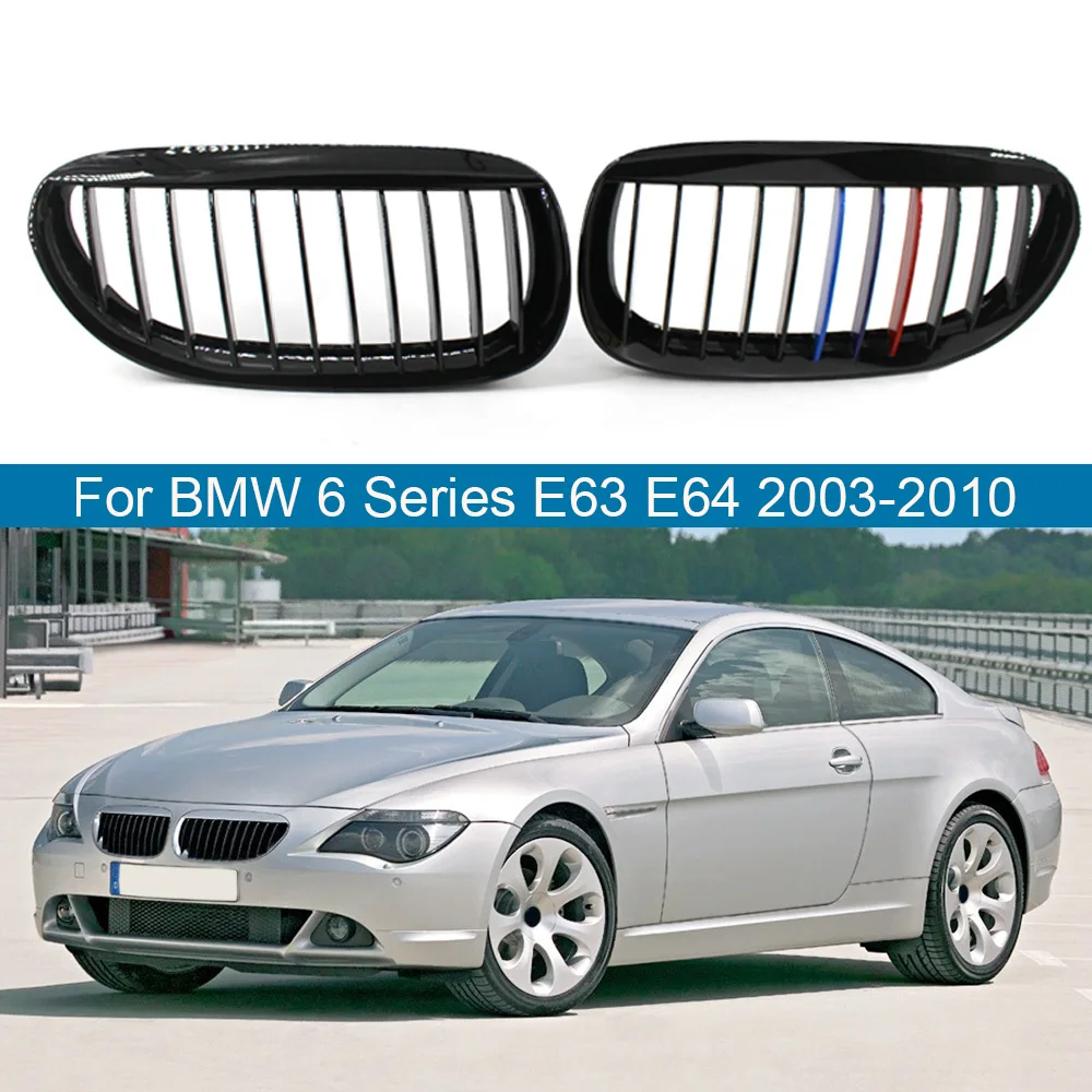 2Pcs Gloss Black M style Car Front Bumper Grille Kidney Sport Grilles For BMW 6 Series E63 E64 M6 630i 640i 650i 645ci 2003-2010