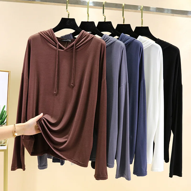 Modal Hoodies Solid Basic Tshirt Bottoming Sweatshirts All match Spring Autum Summer Casual street wear