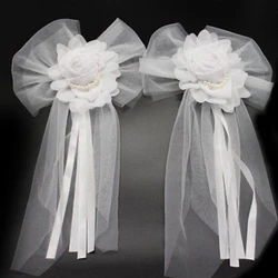 1pc Butterfly Knotted Decor Pearl Bud Silk Ribbon Flower For Wedding Party Bridal Car Decoration Chairs Bridesmaid Dresses