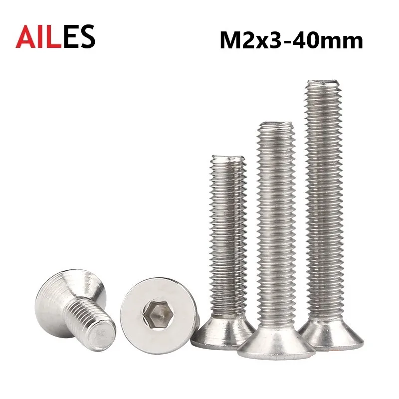 

M2 Countersunk Hexagon Socket Bolts 2mm x 3 4 5 6 8 10 12 22 25 28 30 35 38 40mm 304 Stianless Steel Flat Head Allen Screws