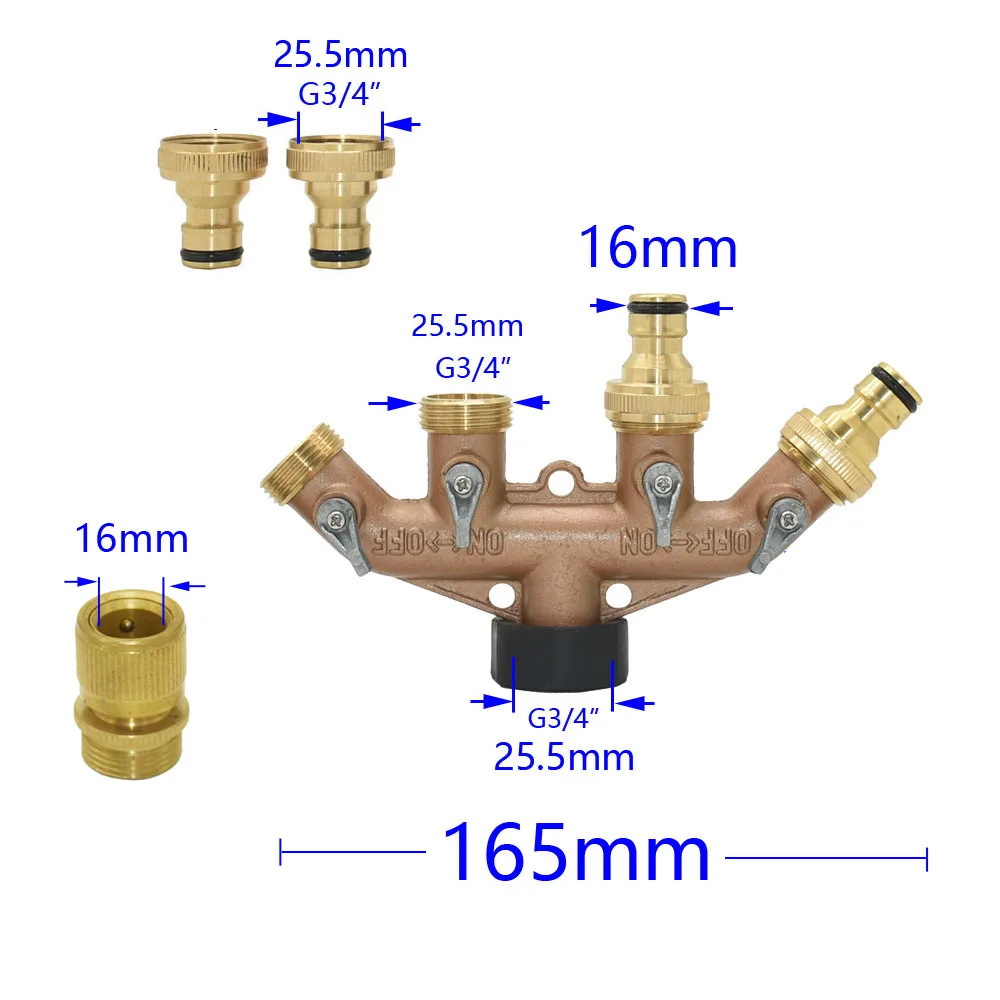 Rura ogrodowa do podlewania 4 Way Splitter mosiądz z 3/4 \