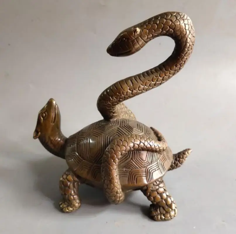 China brass snake Entangled  turtle crafts statue