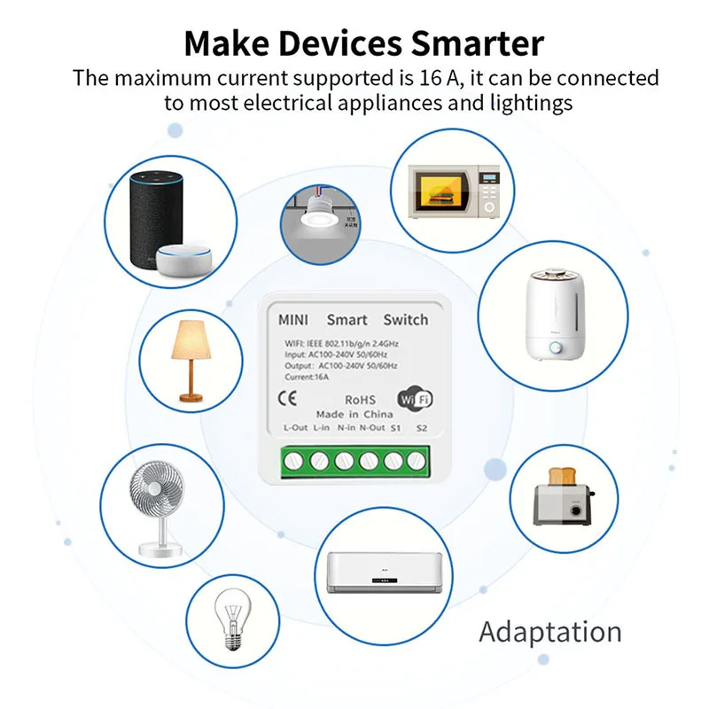 16A Mini Smart Wifi مفتاح الإضاءة وحدة تدعم 2 طريقة التحكم في المنزل الذكي 110 فولت 220 فولت لتقوم بها بنفسك وحدة ، يعمل مع Alexa/Google Home/Tuya