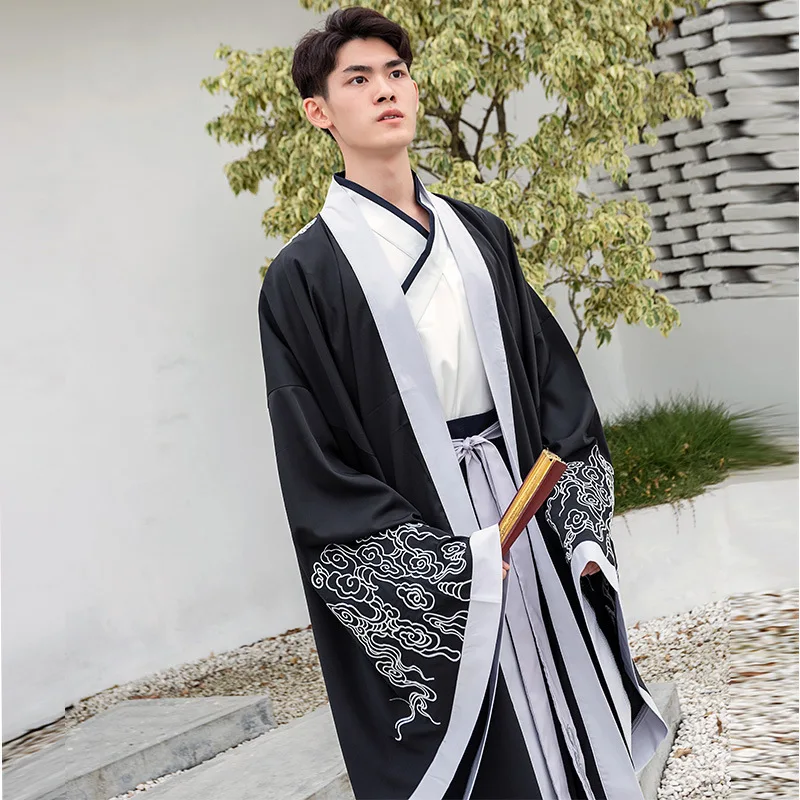 

Men Traditional Chinese Style Embroidered Hanfu Cloak Robe Ancient Knight Tang Suit Tops Skirts Long Dress Party Cosplay Costume