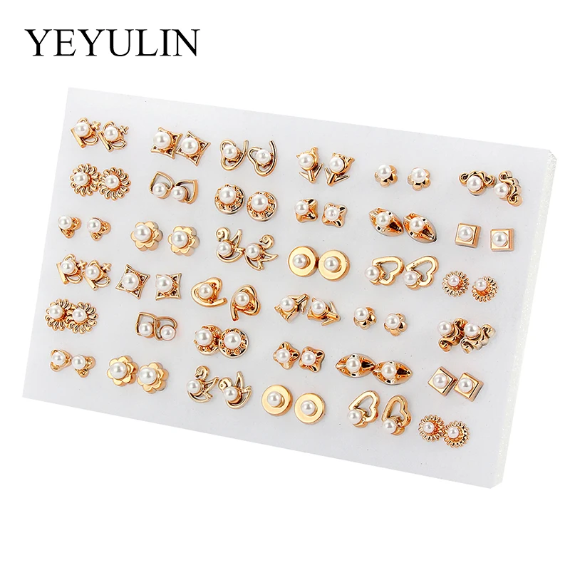 Wholesale 36Pairs/18pairs Mixed Styles Rhinestone Sun Flower Geometric Animal Plastic Stud Earrings Set For Women Girls Jewelry