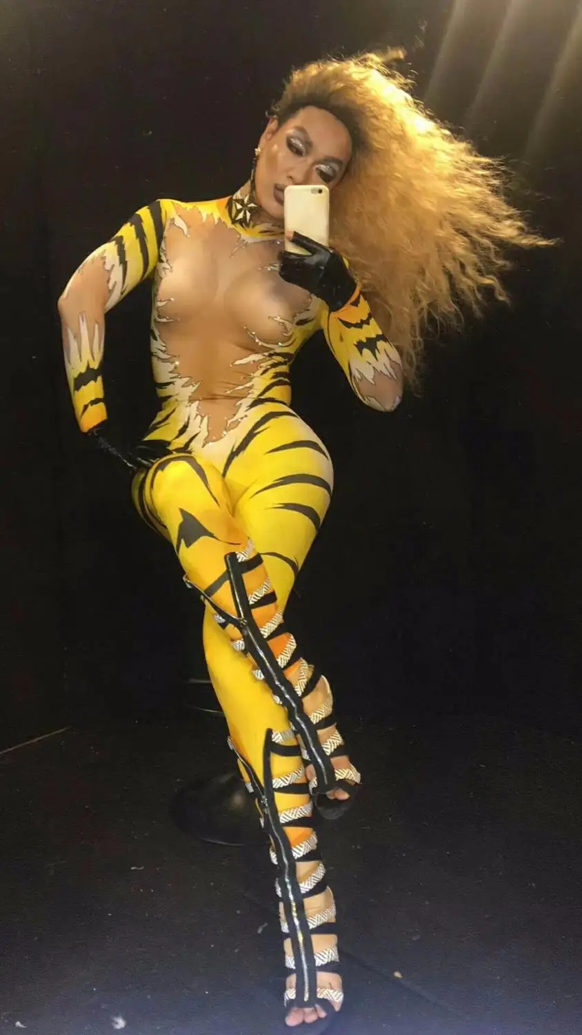 

Tiger Queen Modern dance Nightclubs Jumpsuits sexy Jumpsuit stage dance wear tiger one-pieces suits Women club night clothing