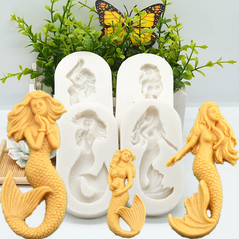 4 Kinds of Mermaid Silicone Mold Kitchen Baking Tool Resin DIY Cake Chocolate Fondant Moulds Pastry Dessert Lace Decoration