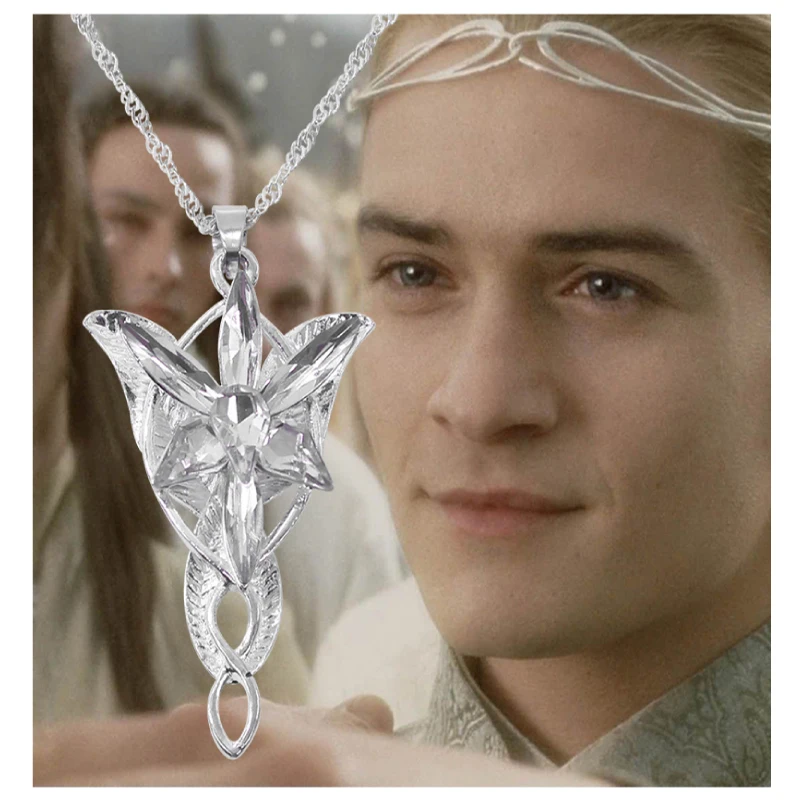 Fashion Zircon Silver Color Evenstar Arwen Necklaces Copper Pendant Long Chain The Lord Film Jewelry Crystal Shinning Necklace