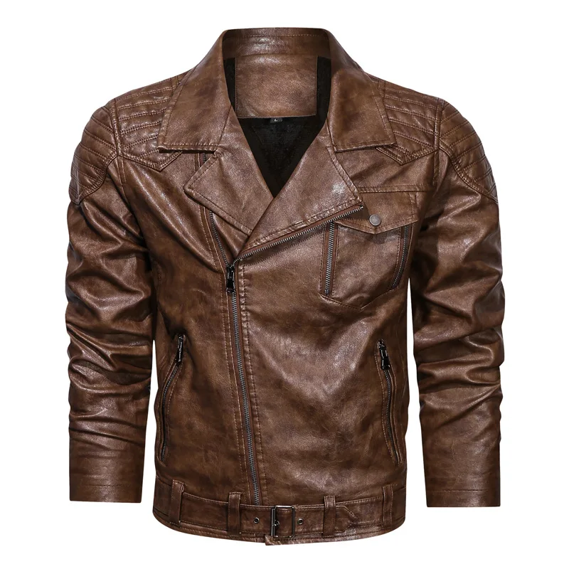 Men's Winter Pu Leather Fleece Jacket Vintage Motorcycle Jackets Male Biker Bomber Coats Fashion Fur Lined Warm Overcoat